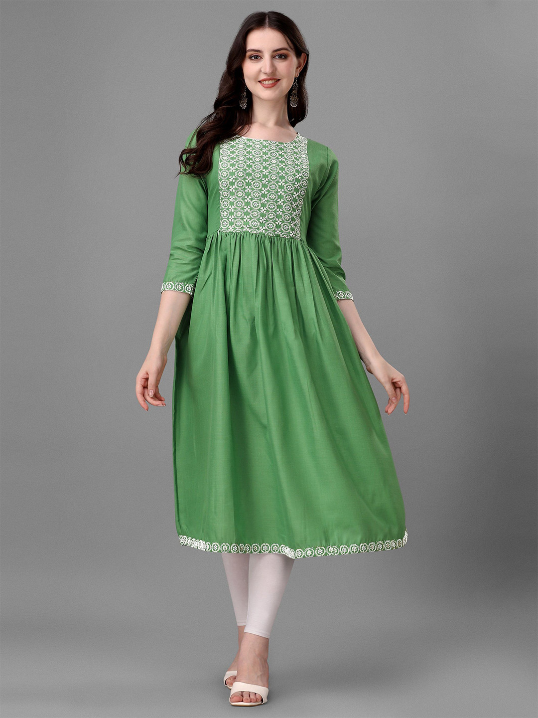 Milastru Women Cotton Embroidery Fit and Flare Dress