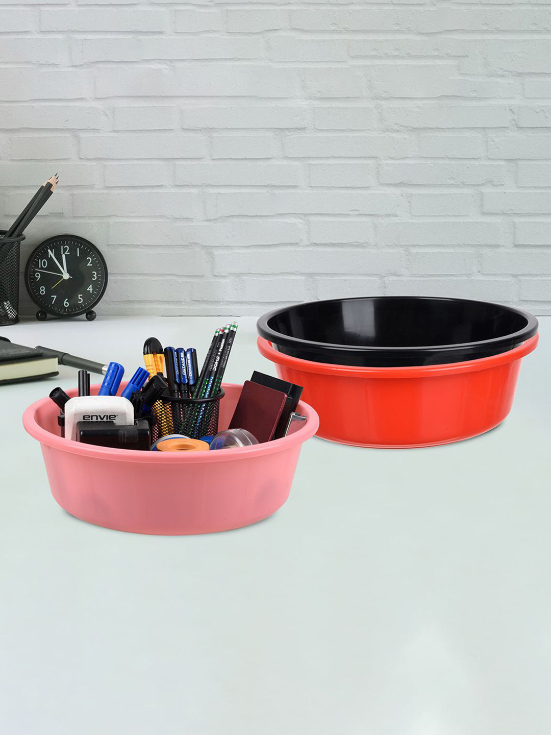 Kuber Industries Red and Black 3 Pieces Multipurpose Storage Desk Organisers