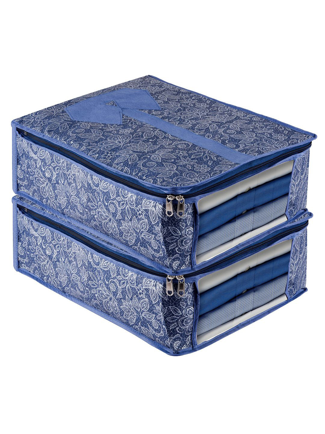 Kuber Industries Blue Pack of 2 Flower Printed With Visible Window Organisers
