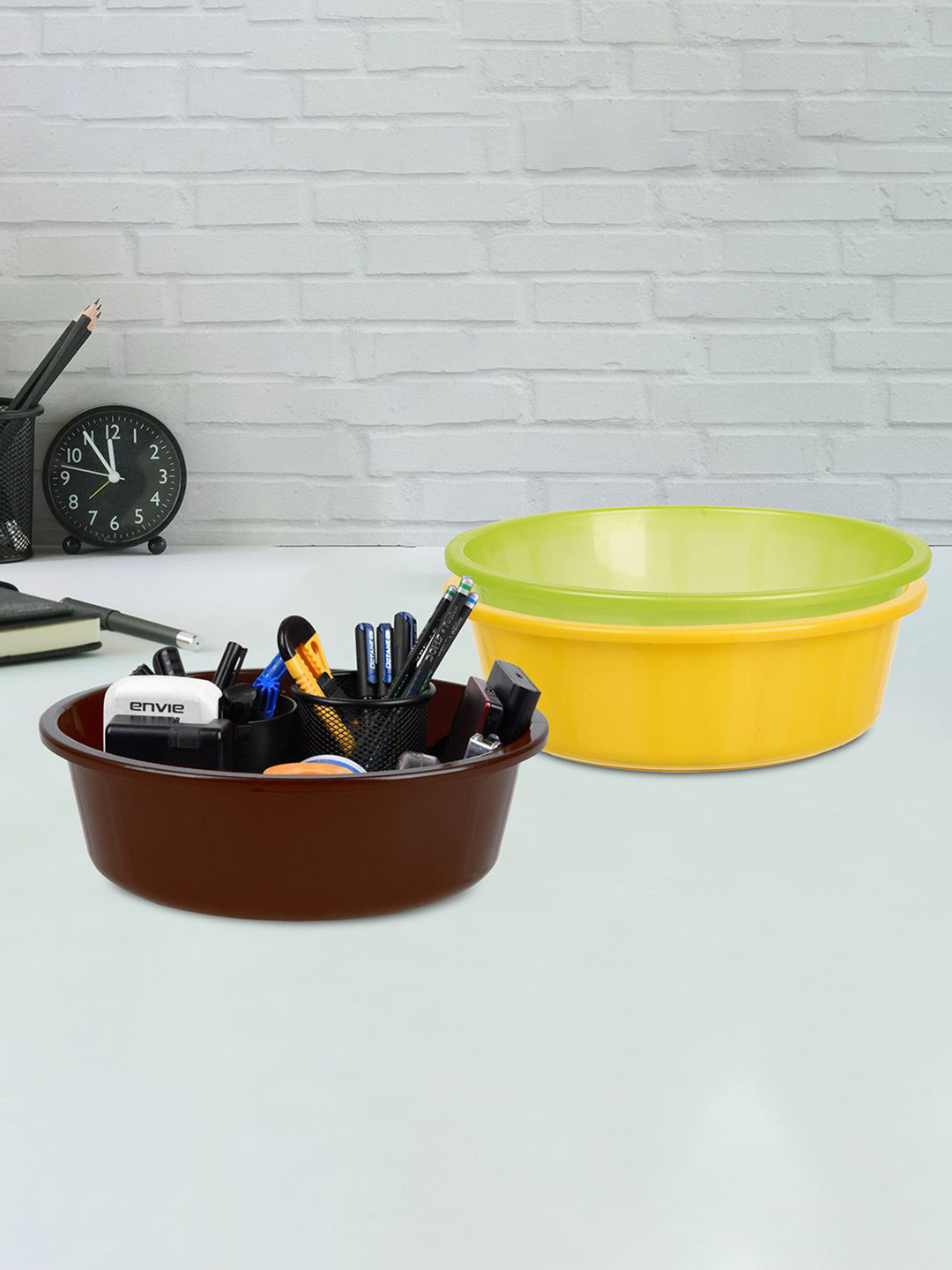 Kuber Industries Yellow and Green 3 Pieces Multipurpose Storage Desk Organisers