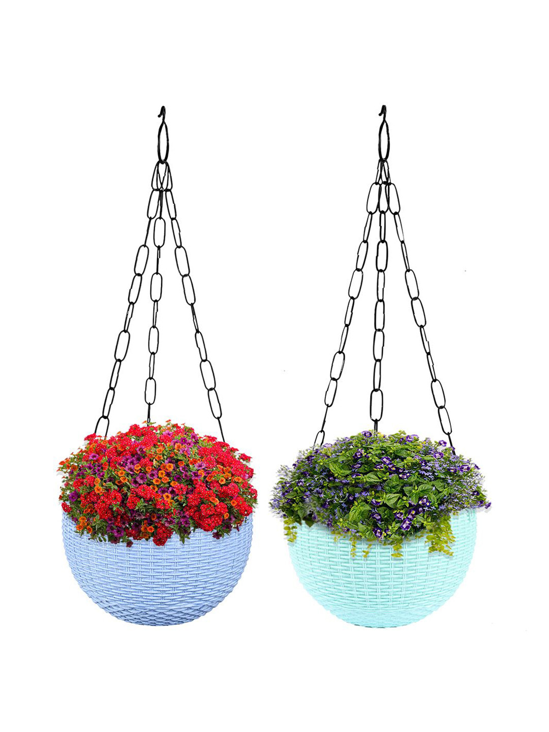 Kuber Industries Blue & Green 2 Pieces Textured Round Marble Euro Hanging Planters
