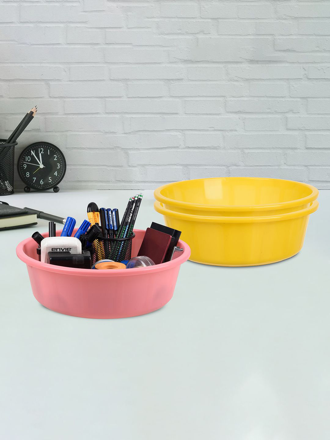 Kuber Industries Yellow & Light Pink3 Pieces Desk Organisers 6 ltr