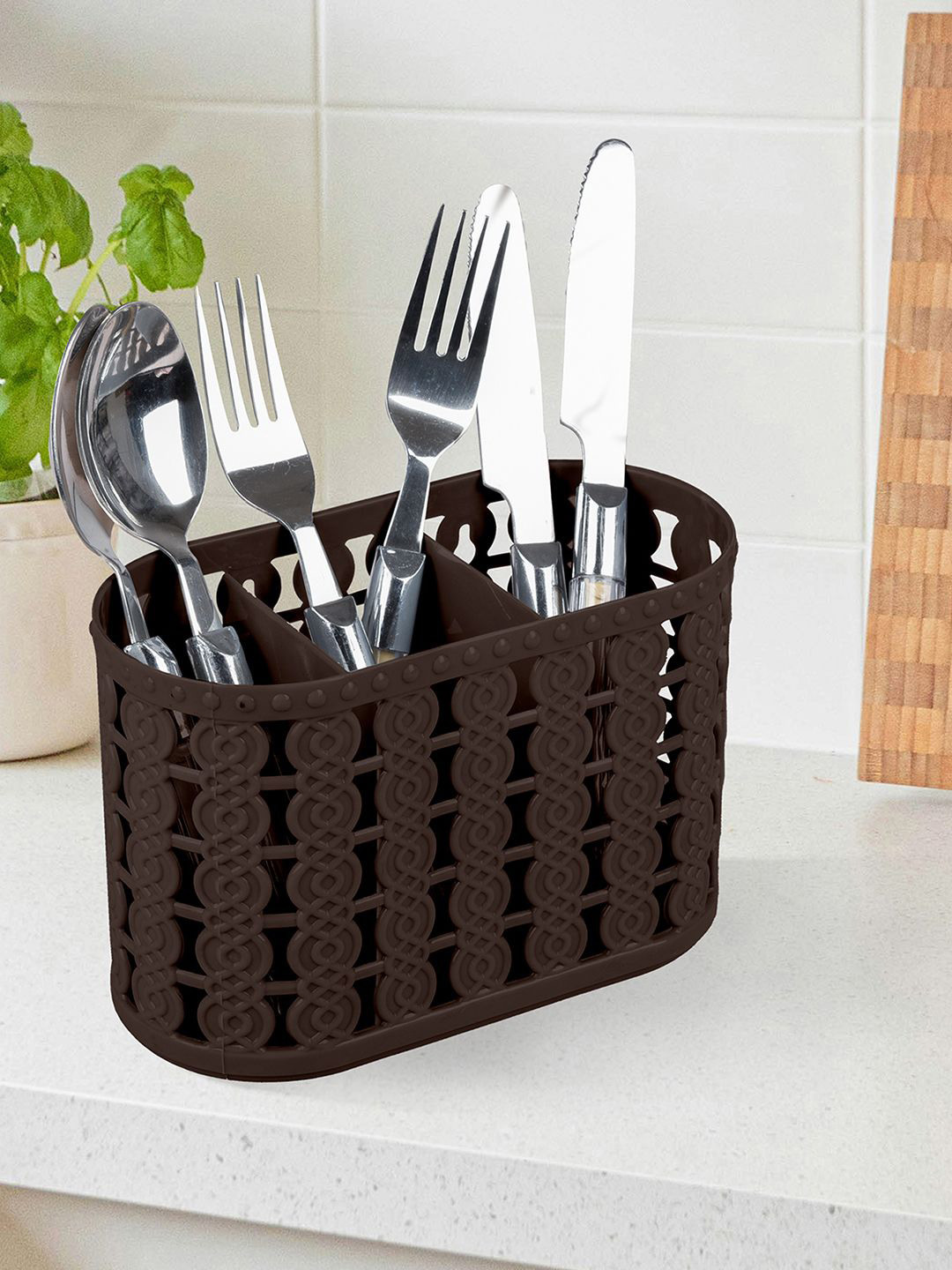 Kuber Industries Brown Pack of 2 Self Design Stationery Organizer With 3 Compartments