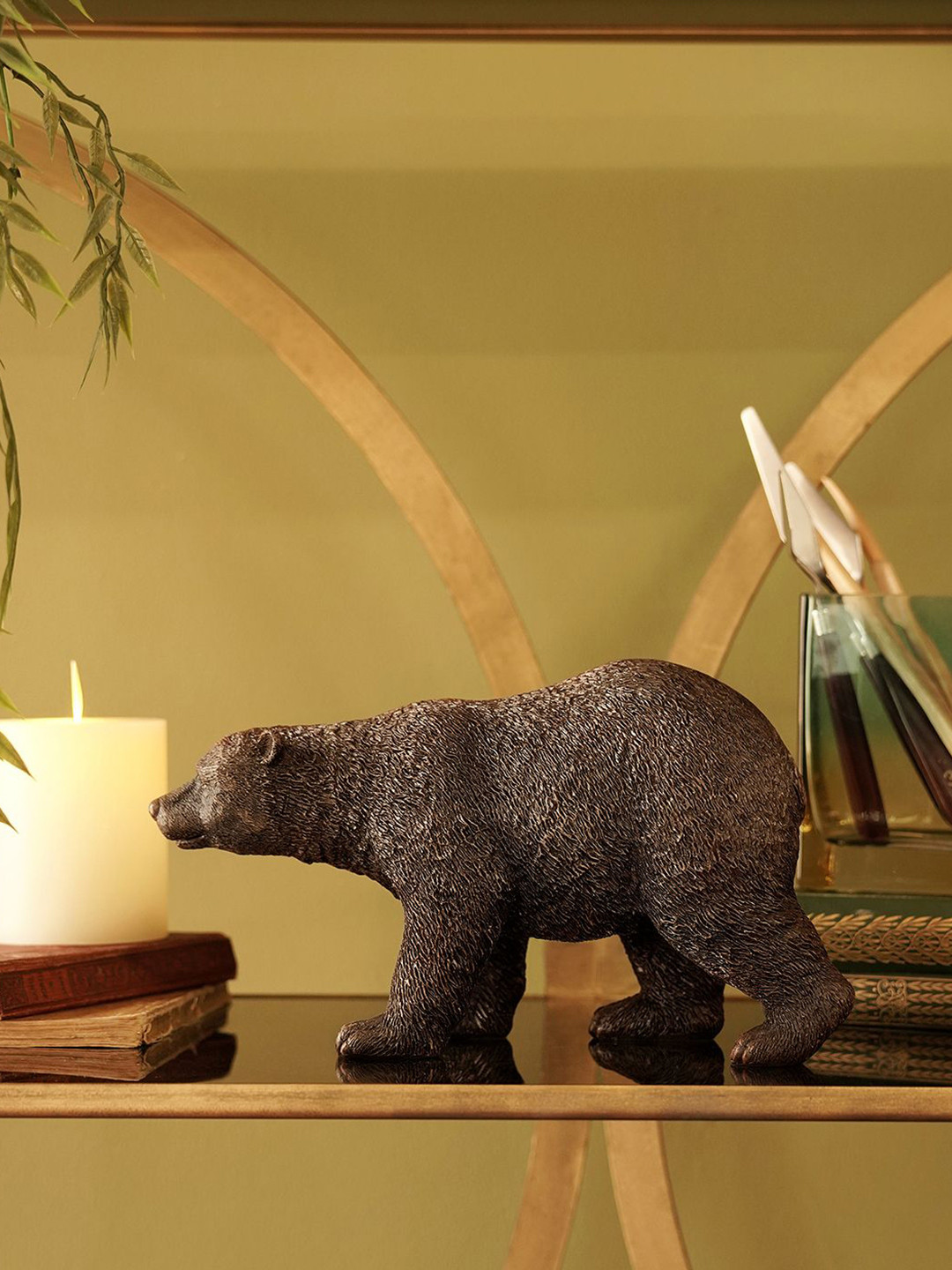 Pure Home and Living Walking Bear Brown Polyresin Glossy Living Room Medium Showpiece - 5.8 Inches