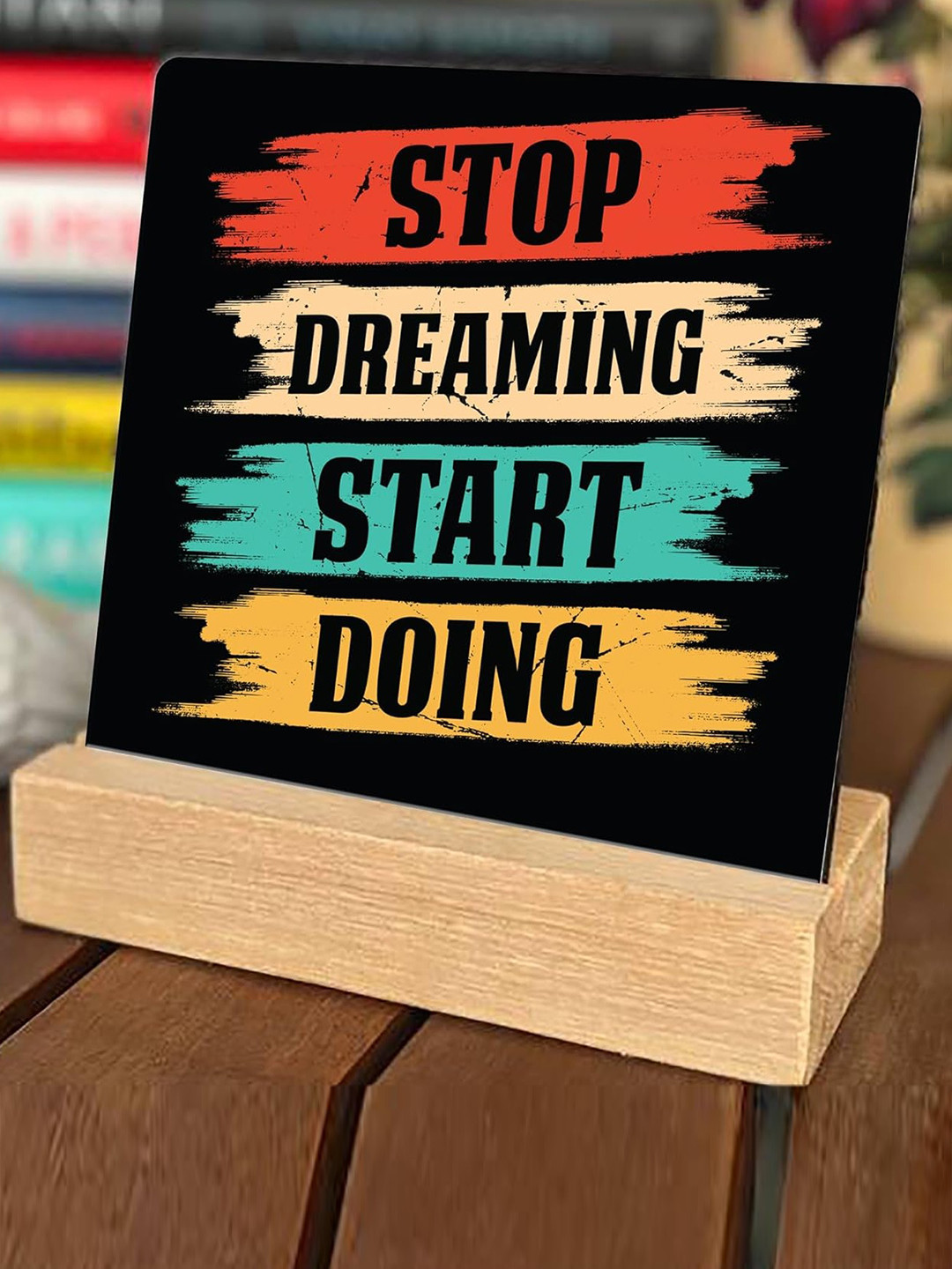 BS AMOR Plaque Black Wood Natural Living Room Set of 2 Medium Showpieces - 5 Inches