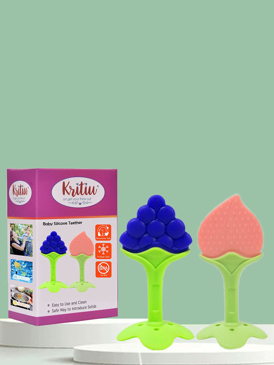 Kritiu Set Of 2 Textured Fruit Silicone Shape Baby Teethers