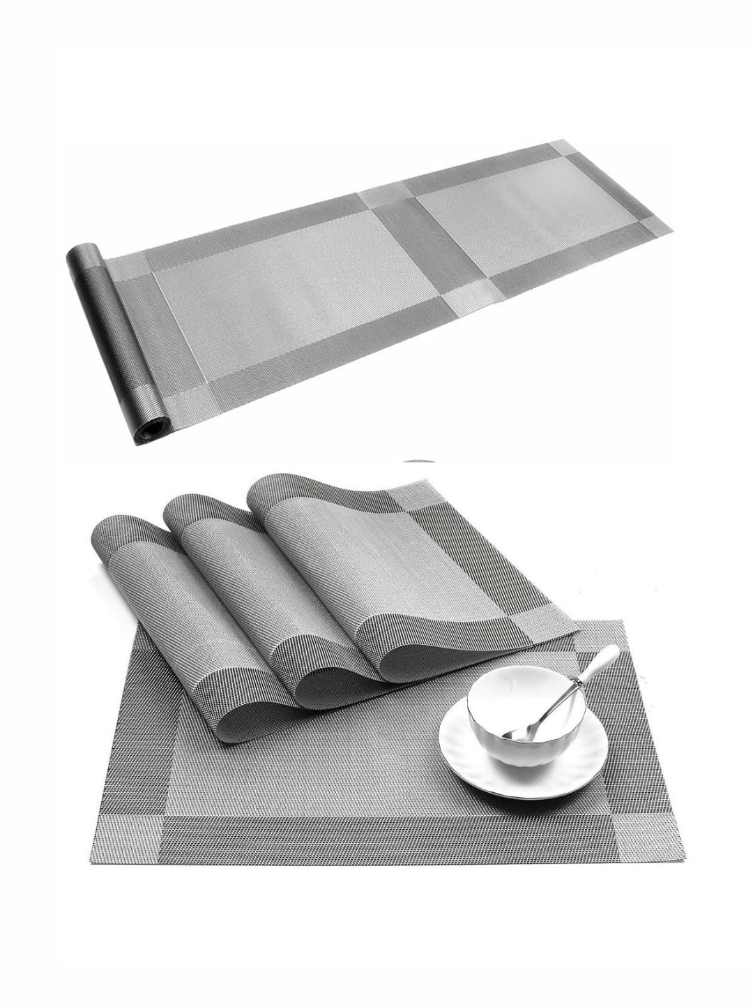 Baskety 5Pc Grey Heat Resistant Placemats & Table Runner Set