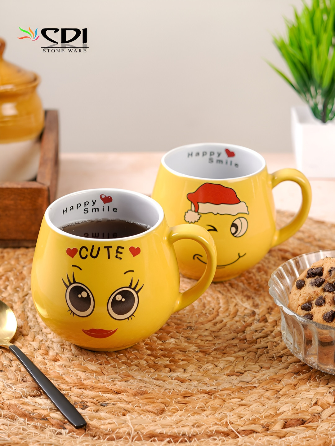 CDI India Souvenir Baroque Gold Art Yellow Conversational Ceramic Microwave Safe 2 Piece Mugs-300ml