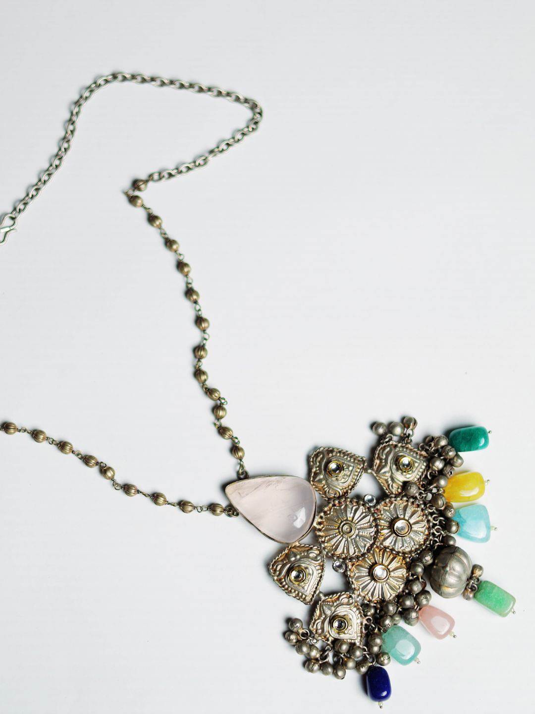 ADC SHEMONA German Silver -Plated Stone-Studded & Beaded Necklace
