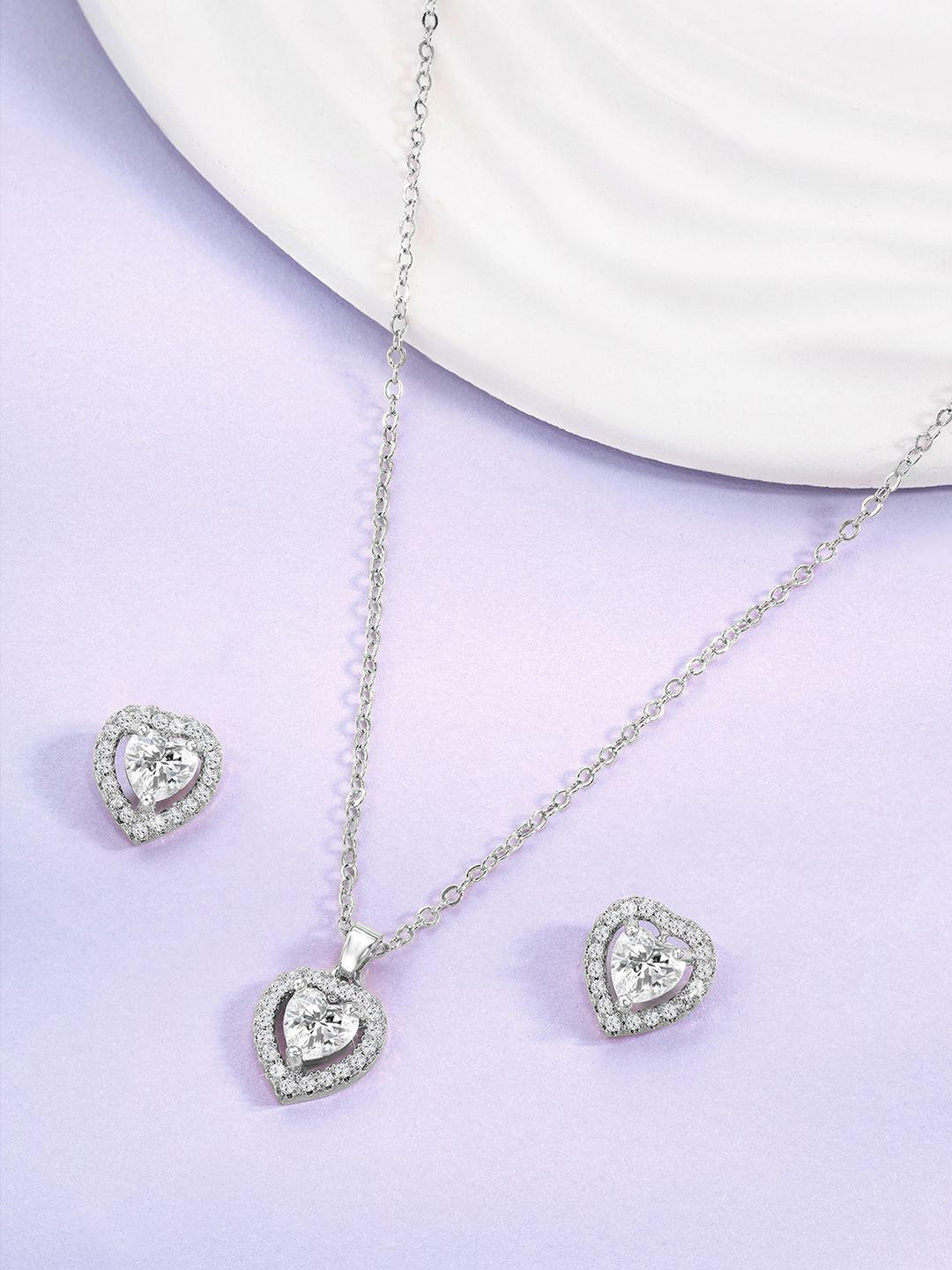 Peora Silver-Plated Cubic Zirconia Studded Jewellery Set With Red Rose Box