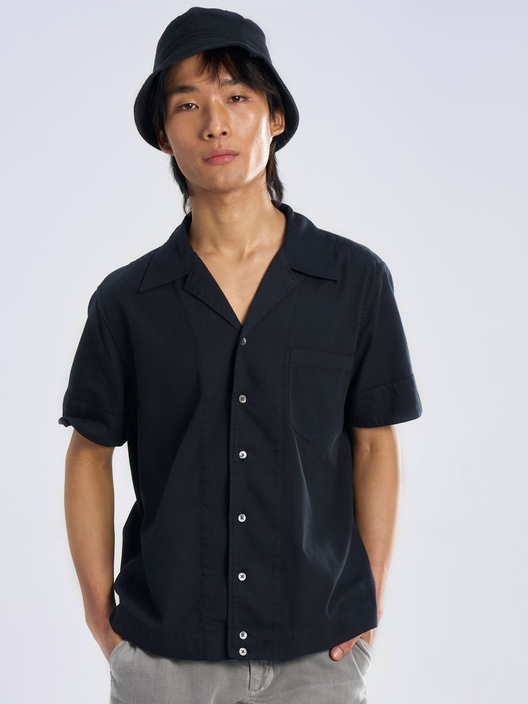 Terra Luna Men Cuban Collar Solid Khadi Casual Shirt