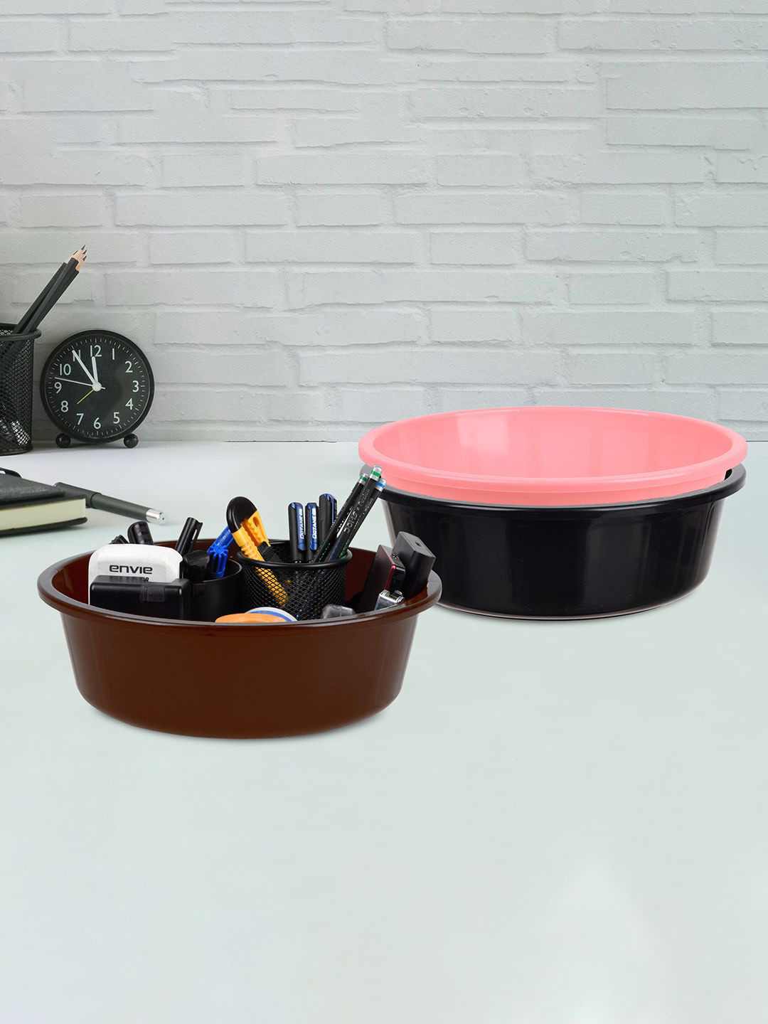 Kuber Industries Pink & Black Pack of 3 Multipurpose Storage Organizer Tub