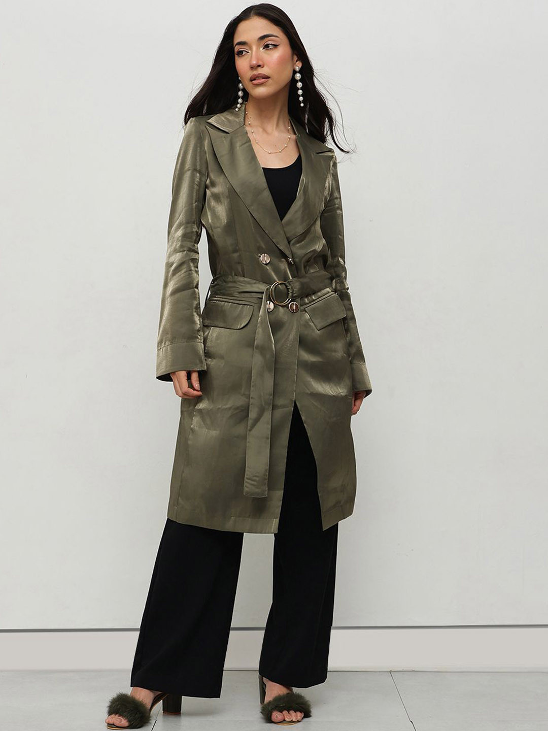 HOUSE OF S Satin Belted Overcoat