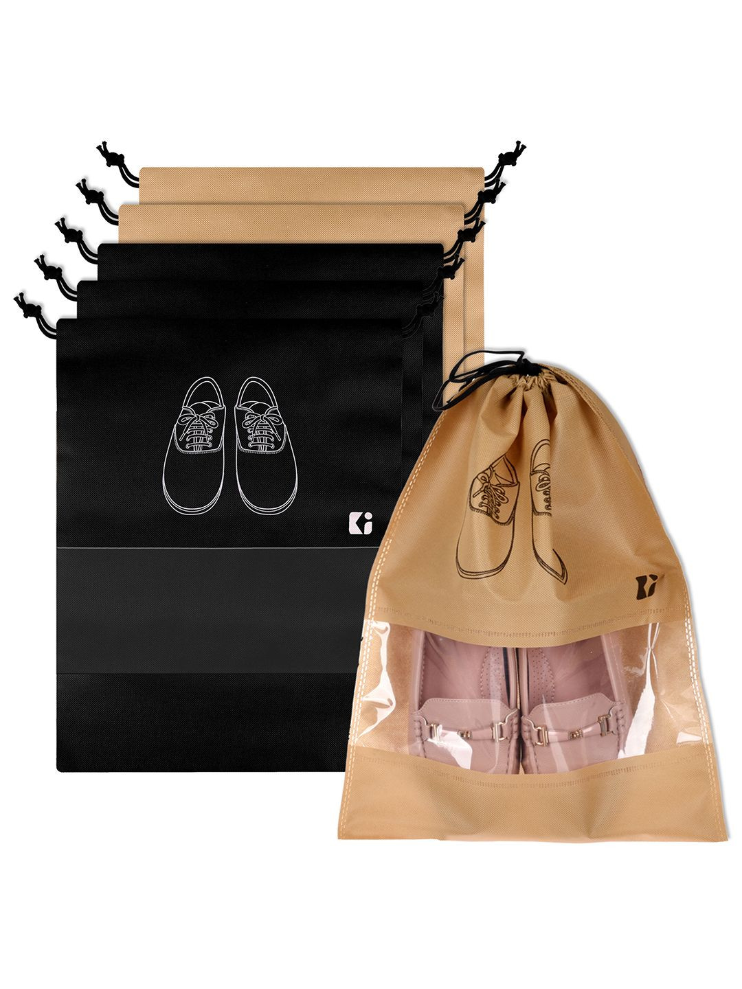 Kuber Industries Black Pack Of 6 Printed Non-Woven Fabric Shoe Cover Bags