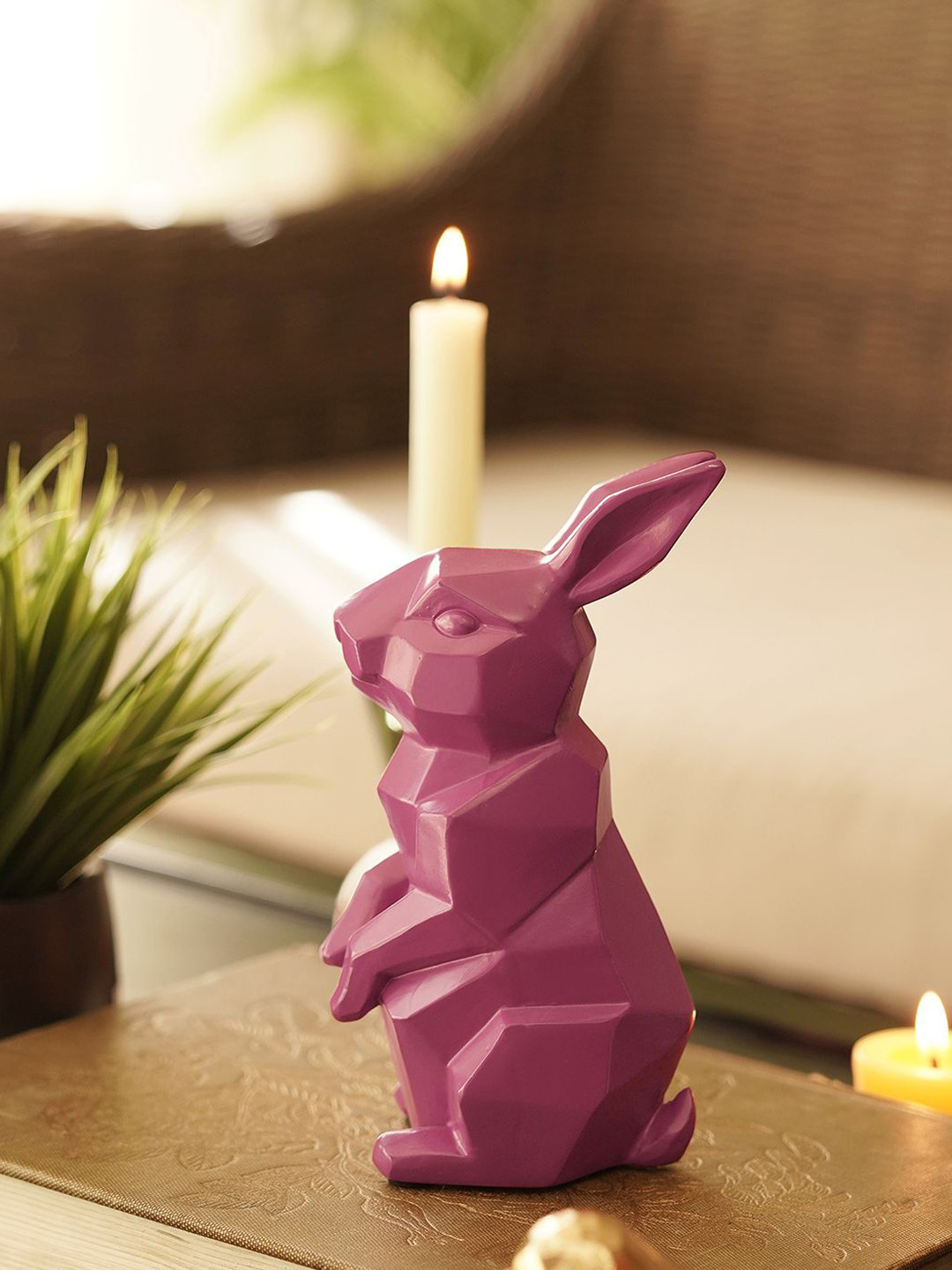 Pure Home and Living Rabbit Pink Polyresin Glossy Living Room Medium Showpiece - 1.2 Inches