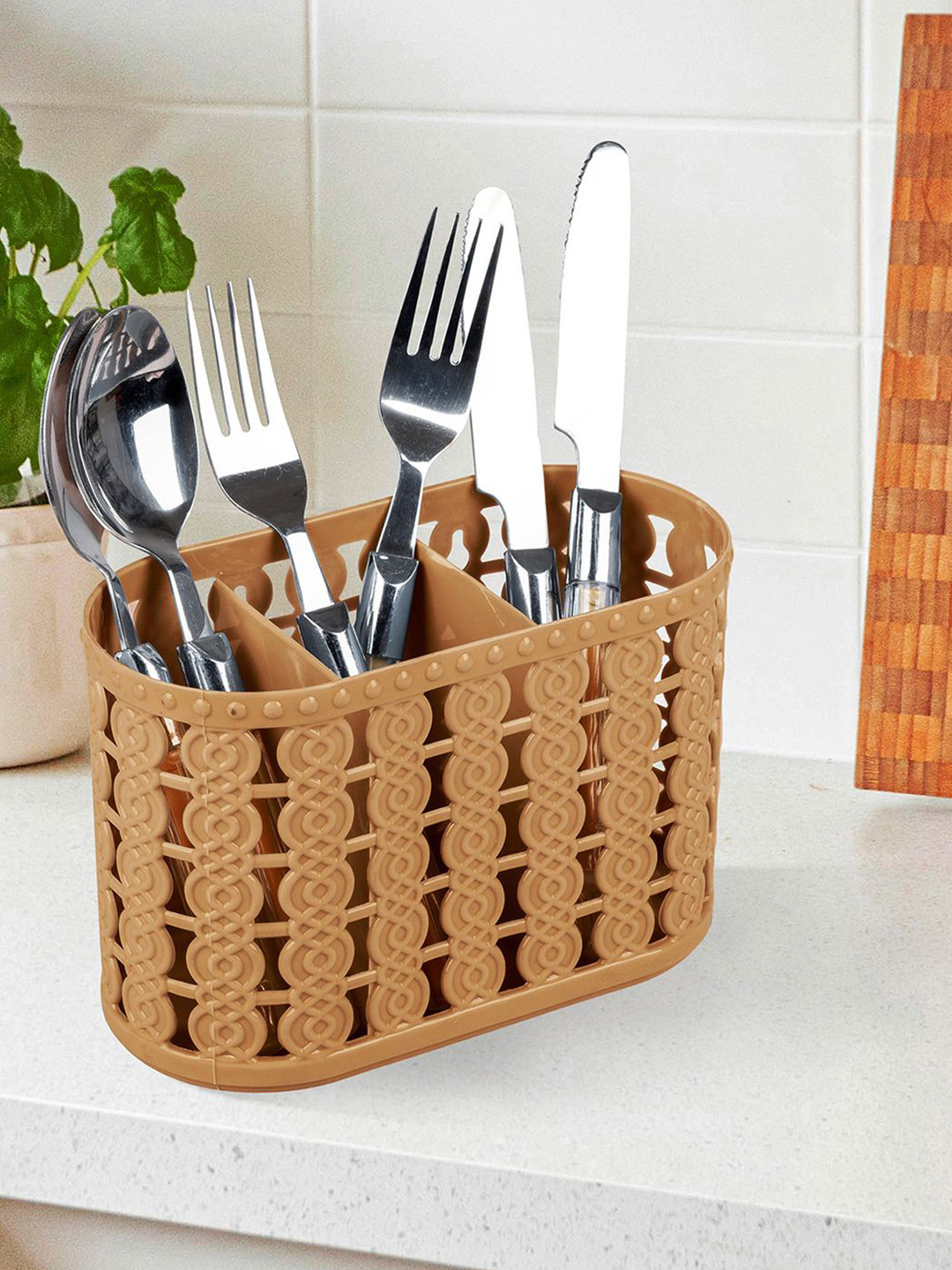 Kuber Industries Beige Pack of 3 Self Design Stationery Organizer With 3 Compartments