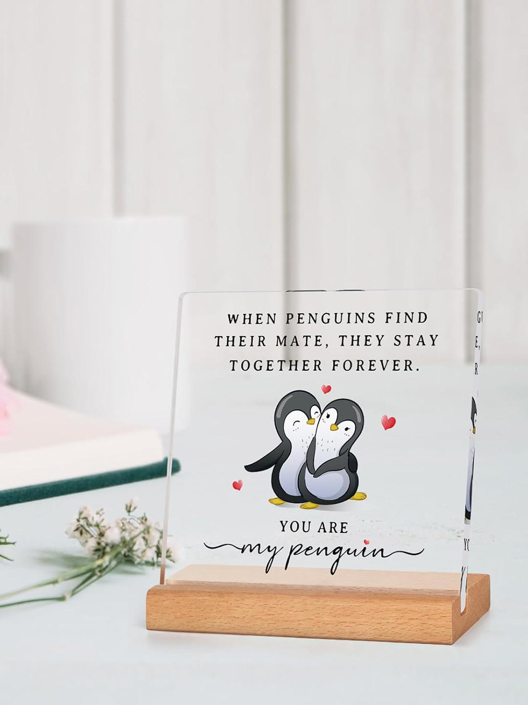 BS AMOR Valentines Day White Wood Natural Living Room Set of 2 Medium Showpieces - 5 Inches