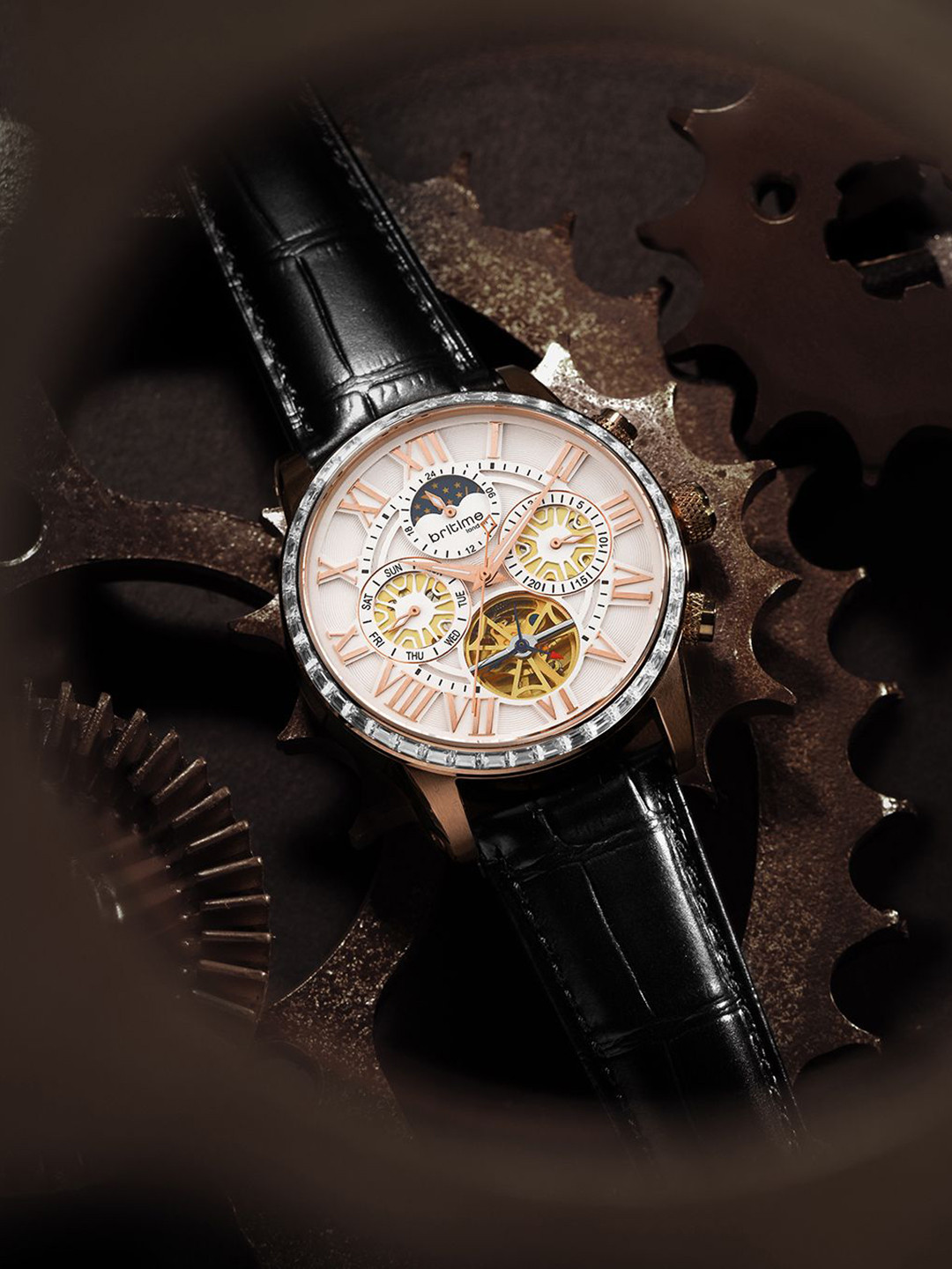 Britime Men Skeleton Dial & Leather Straps Analogue Automatic Watch 574-L30306