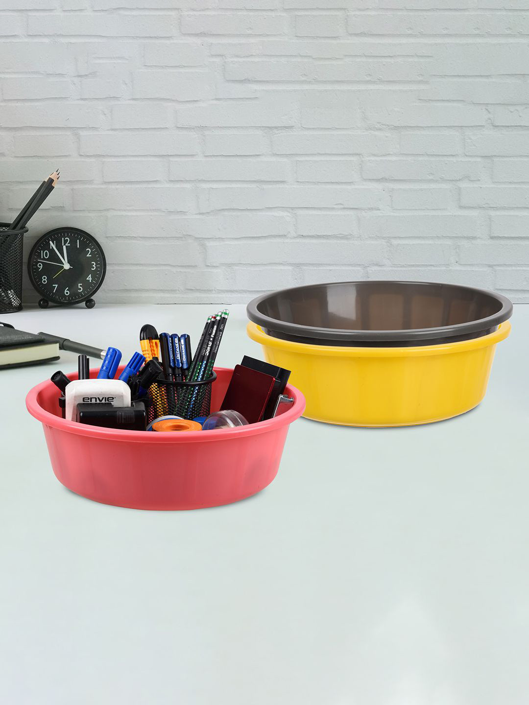 Kuber Industries Yellow & Black Pack of 3 Multipurpose Storage Organizer Tub