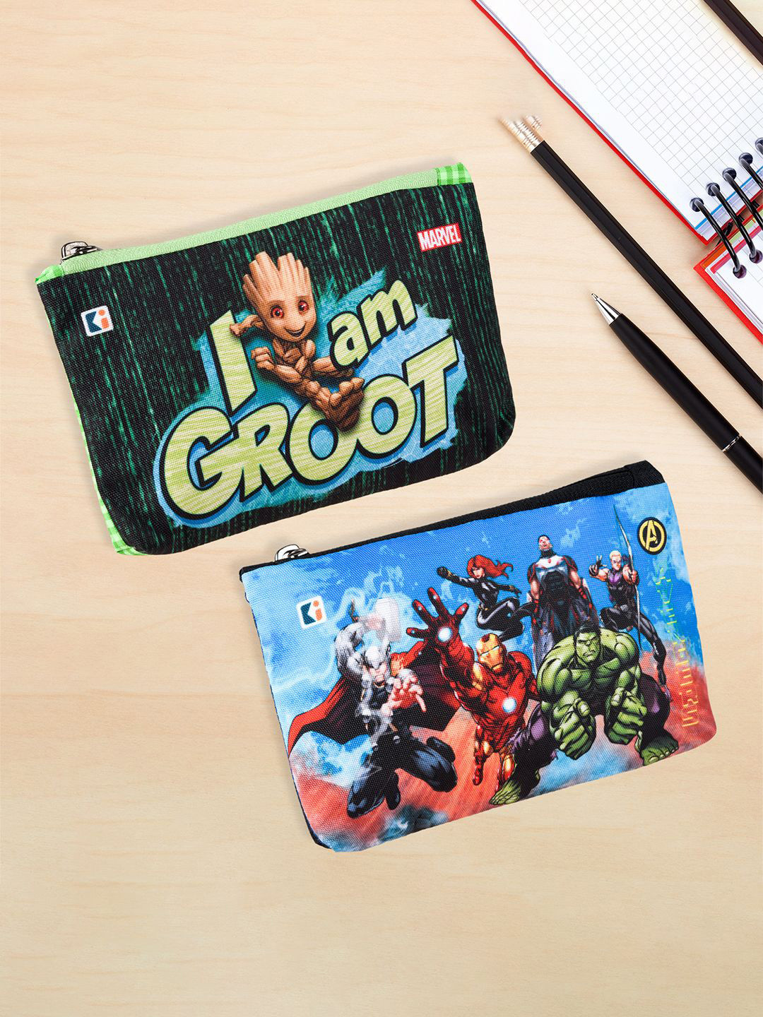 Kuber Industries Kids Set of 2 Printed Square Pencil Pouchs Cases Stationery