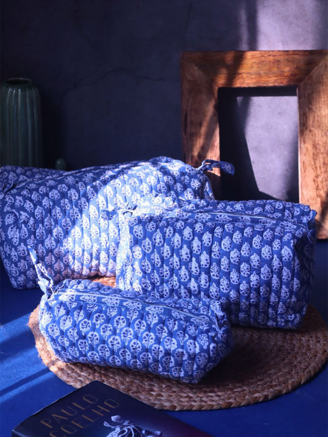 WEAVING HOMES Blue Set of 3 Printed Toiletry Bag