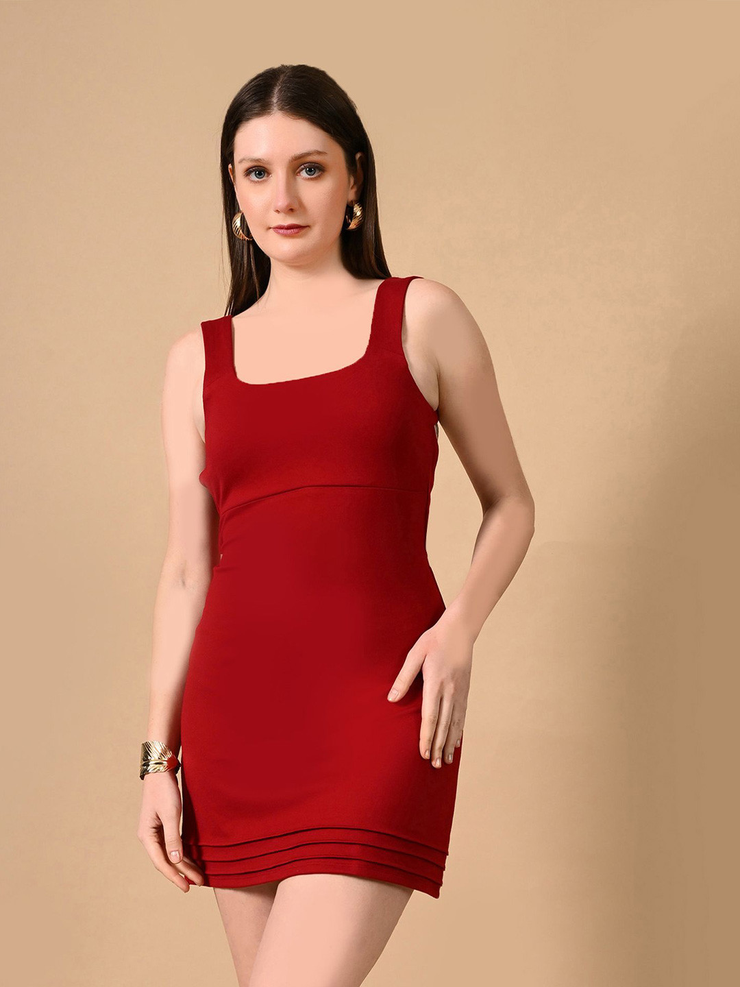 PANDORNA Romantic Red Rayon Sheath Mini Dress With Knotted Back