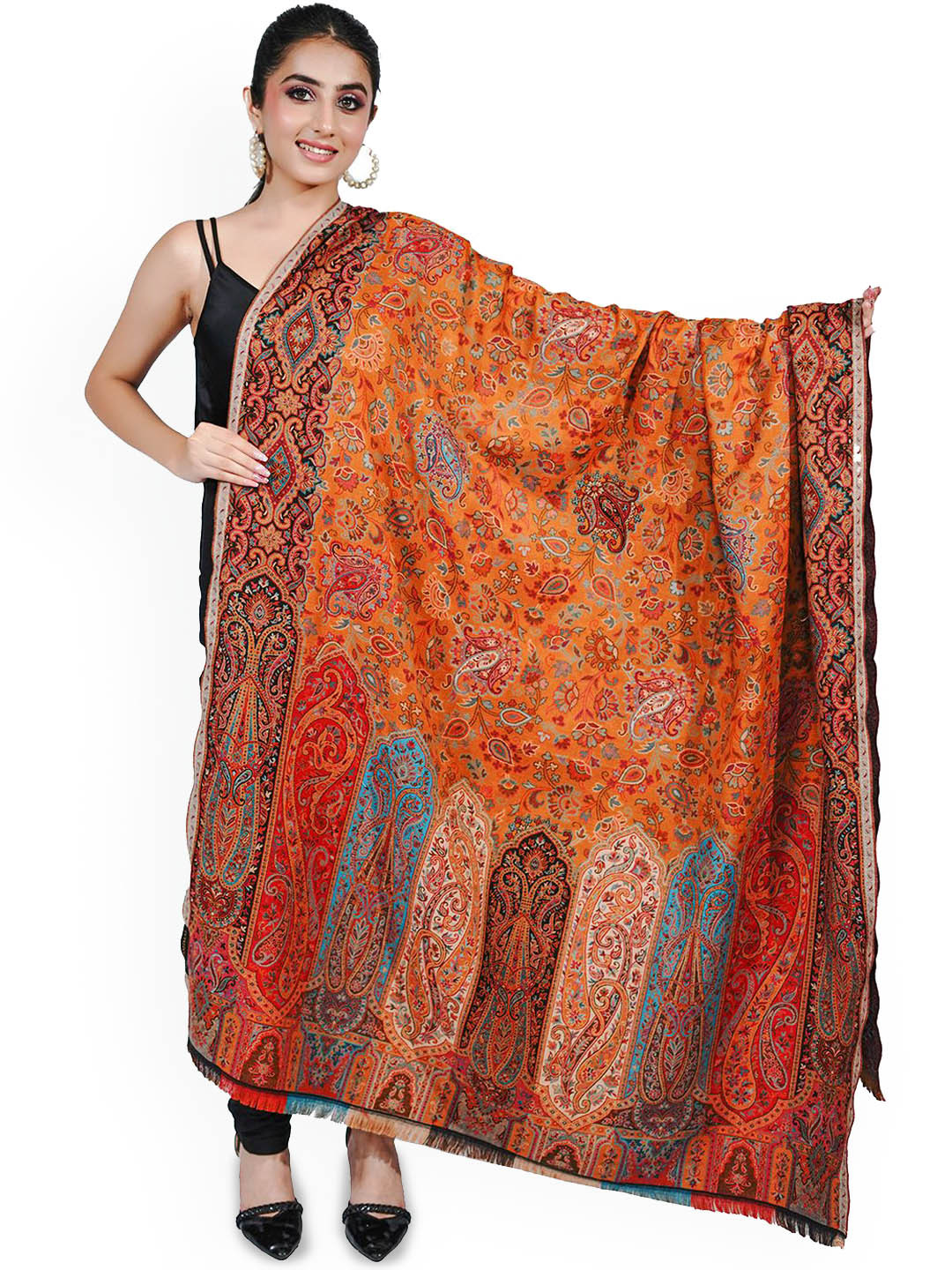 PASHMAL INDIA PRIVATE LIMITED Pash Gulabdar Amber Paisley Printed Woolen Shawl