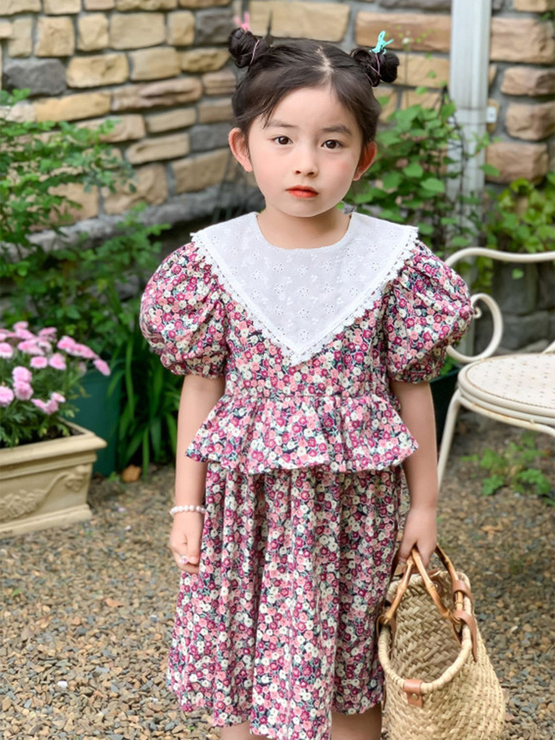 LULU & SKY Girls Floral Printed Flutter Sleeve A-Line Ready to Wea Dress