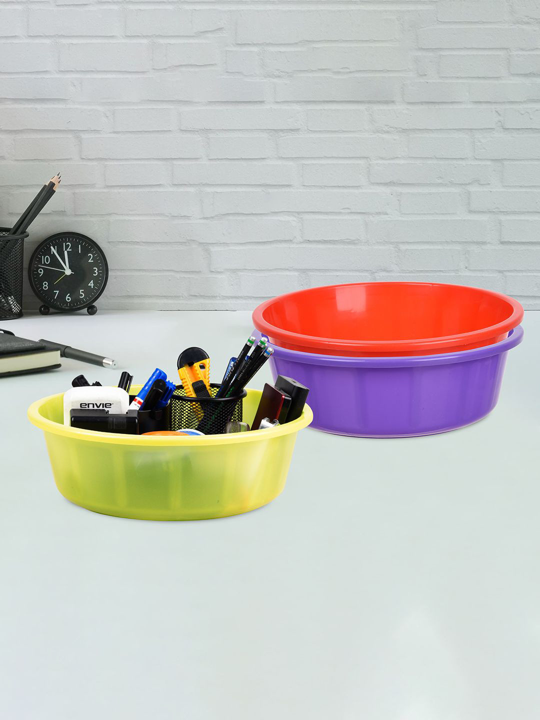 Kuber Industries Purple & Red Pack of 3 Multipurpose Storage Organizer Tubs