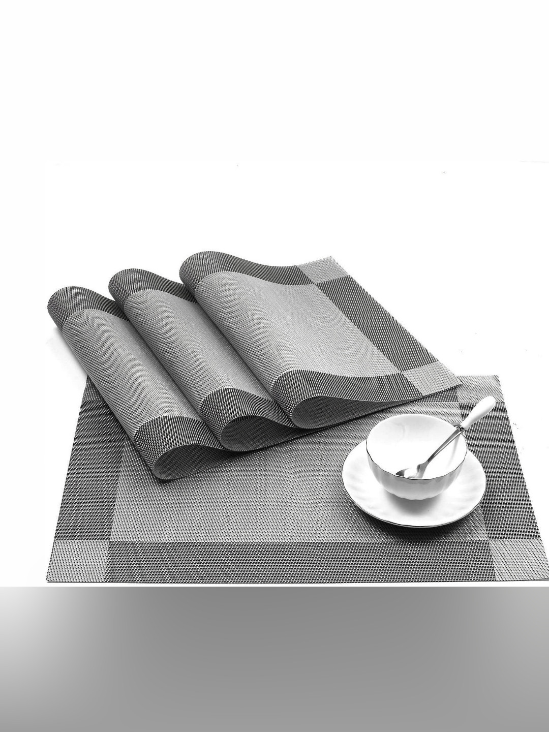 Baskety Grey & Black 4 Pieces Washable  Rectangular Shaped Coasters & Table Placemats