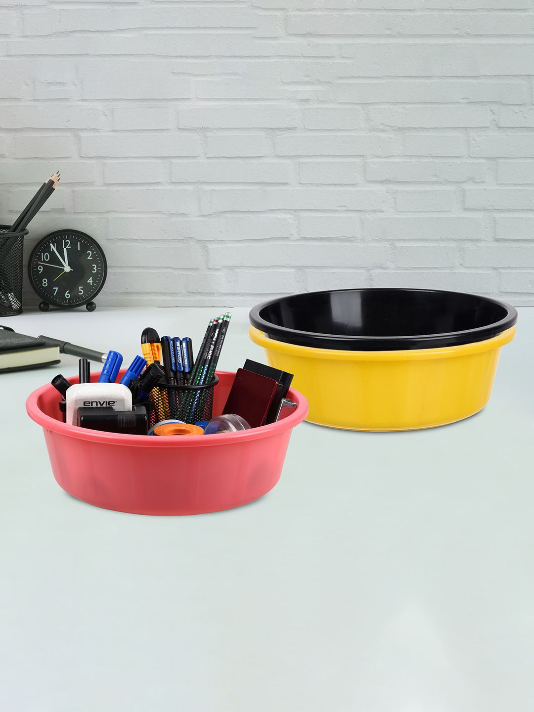 Kuber Industries Yellow & Black 3 Pieces Desk Organisers 6ltr