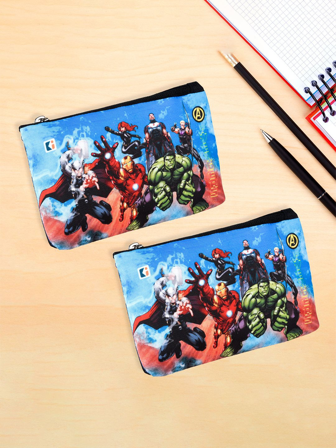 Kuber Industries Kids Set of 2 Marvel Avengers Printed Square Pencil Pouch Cases