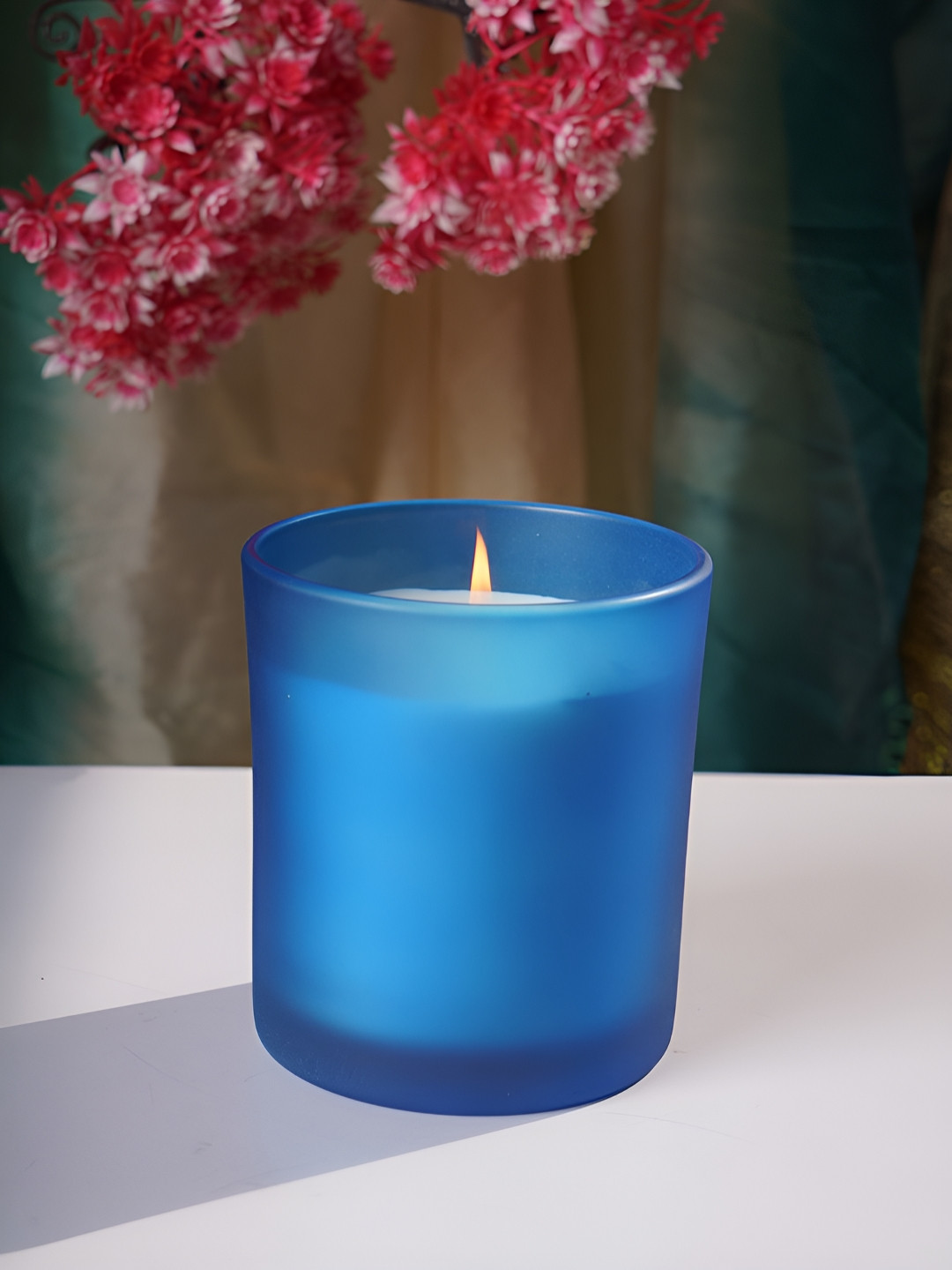 Aura Frosted Glass Big 9cd Scented 1 Wick Tea Rose Solid Geometric Regular Jar Candles