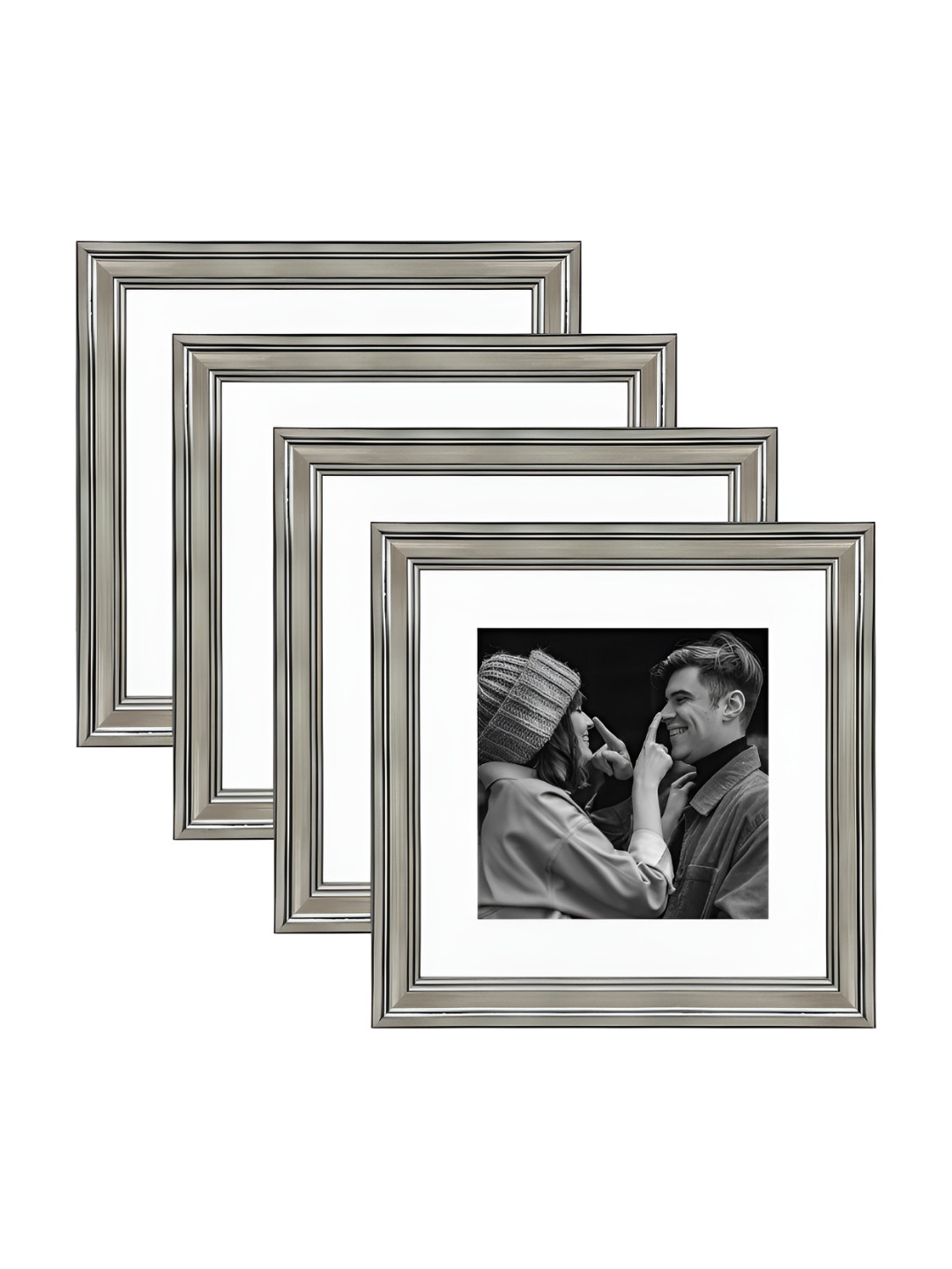 Art Street Silver -Toned & White 4 Pieces Wooden Wall Photo Frames