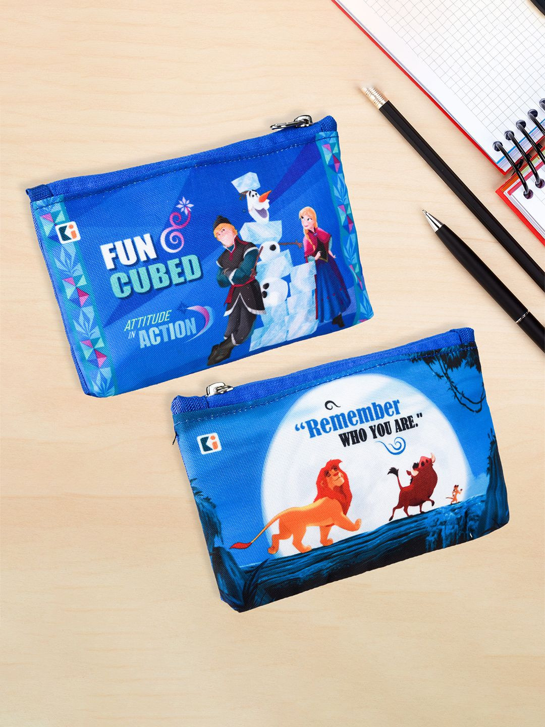 Kuber Industries Blue & White Pack of 2 Disney Square Pencil Pouch for Kids with Zipper