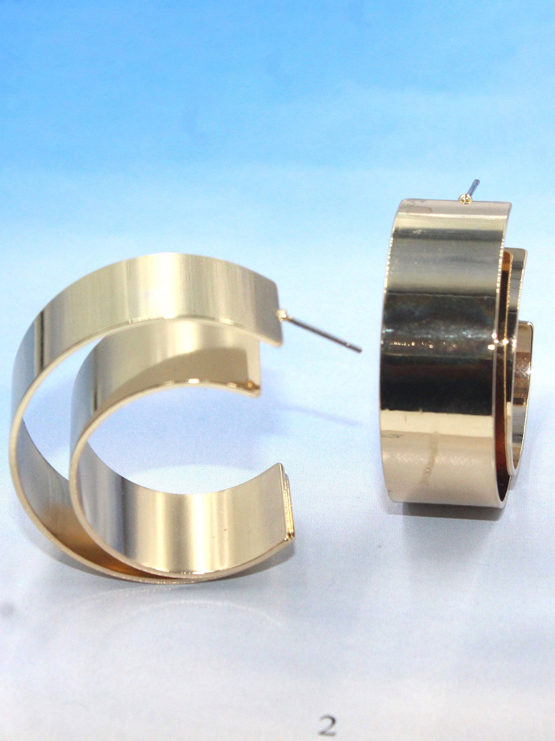 Aviksha Creations Gold-Plated Contemporary Shaped Hlf Hoops Earring