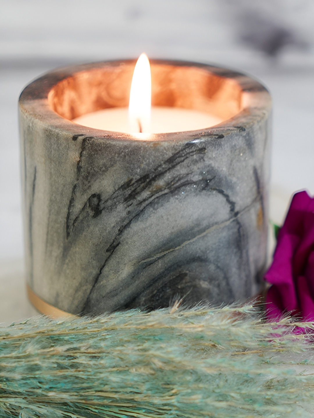 Aura Marble Jar Candle with Lid Scented 1 Wick Oud Geometric Regular Candles