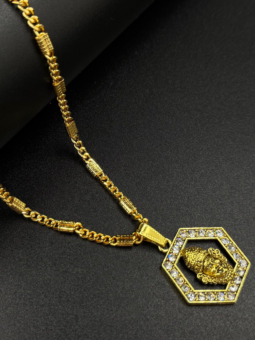 AKLINA Unisex Gold-Plated Geometric Shaped God Pendants With Chains