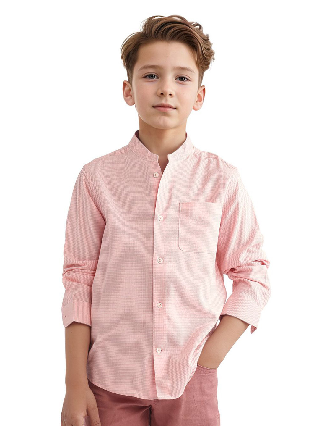 RARE ONES Boys Band Collar Multi Striped Cotton Casual Shirt