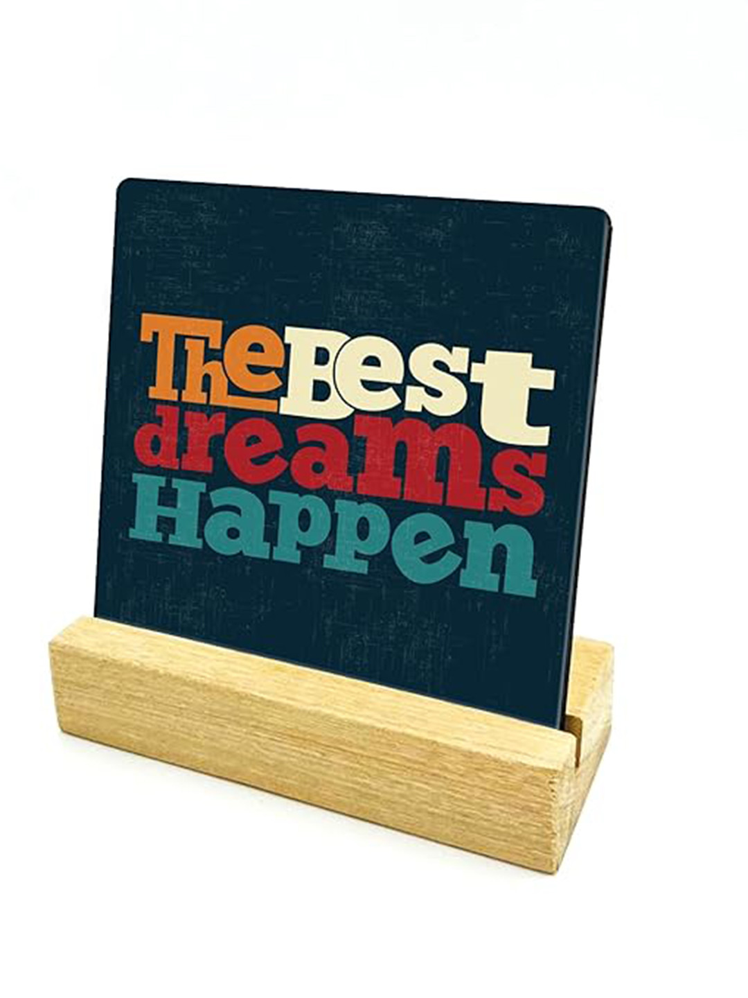 BS AMOR The Best Dreams Happen Navy Blue Wood Natural Living Room Set of 2 Medium Showpieces - 5 Inches