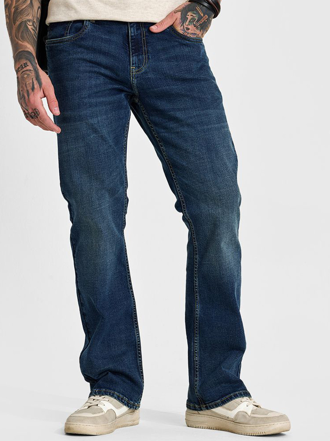 Snitch Men Dark Blue Bootcut Jeans