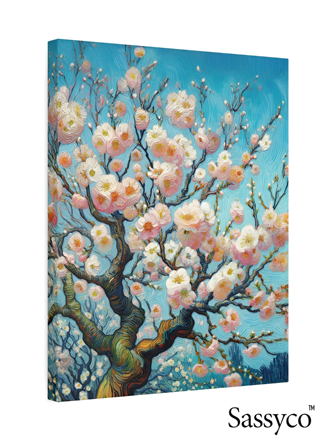 Sassyco Cherry Blossom Canvas Wall Rectangle Paintings Wall Art - 8 x 12In