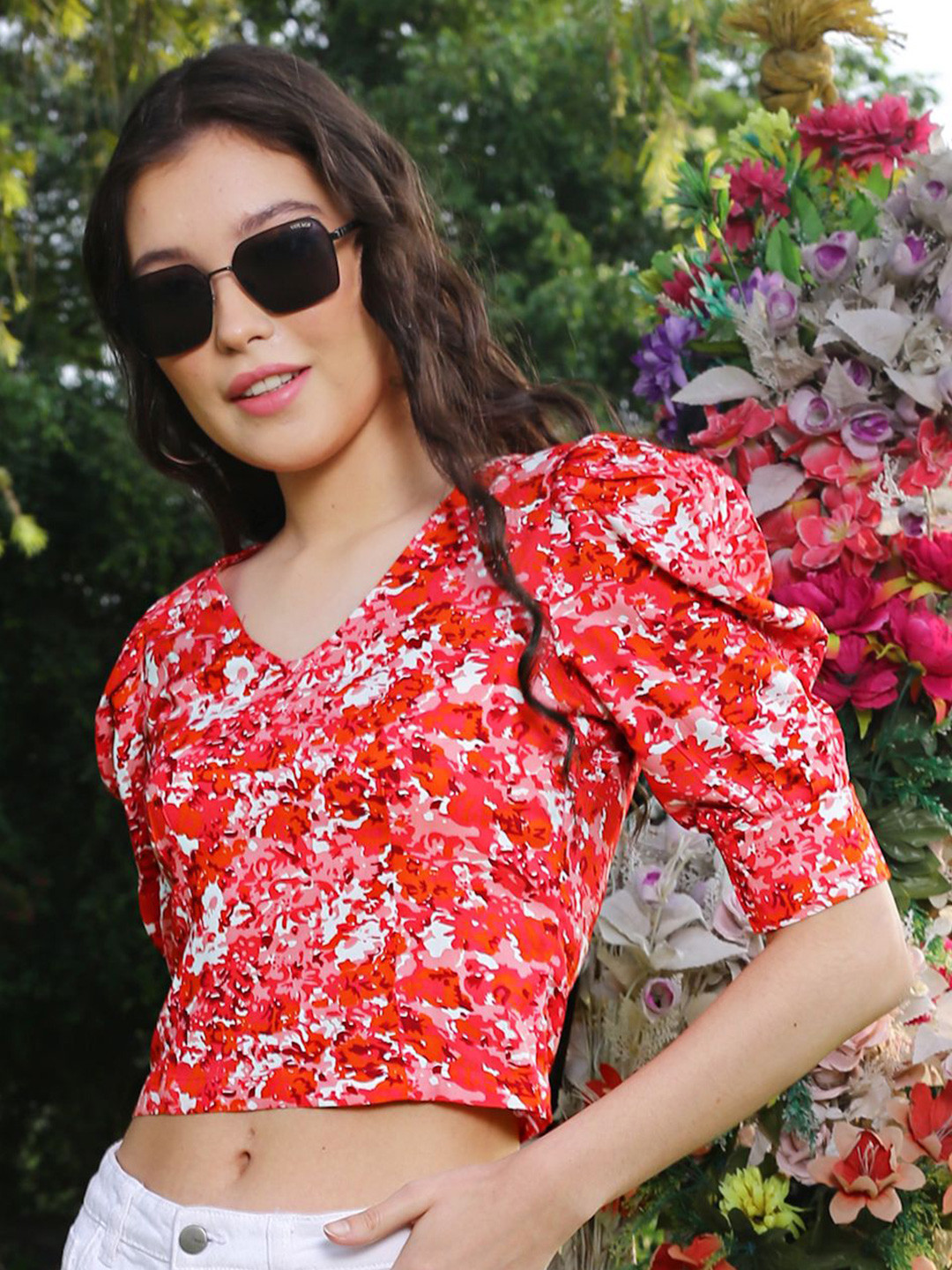 Sera Floral Print Bishop Sleeves Bohemian Crop Top