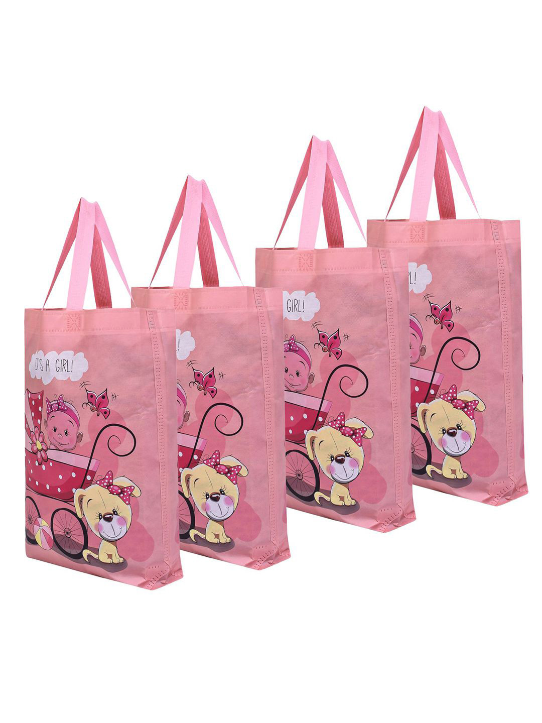 Kuber Industries 4 Pcs Printed Non-Woven Shopping Gift Bag Shopper Tote Bag with Applique
