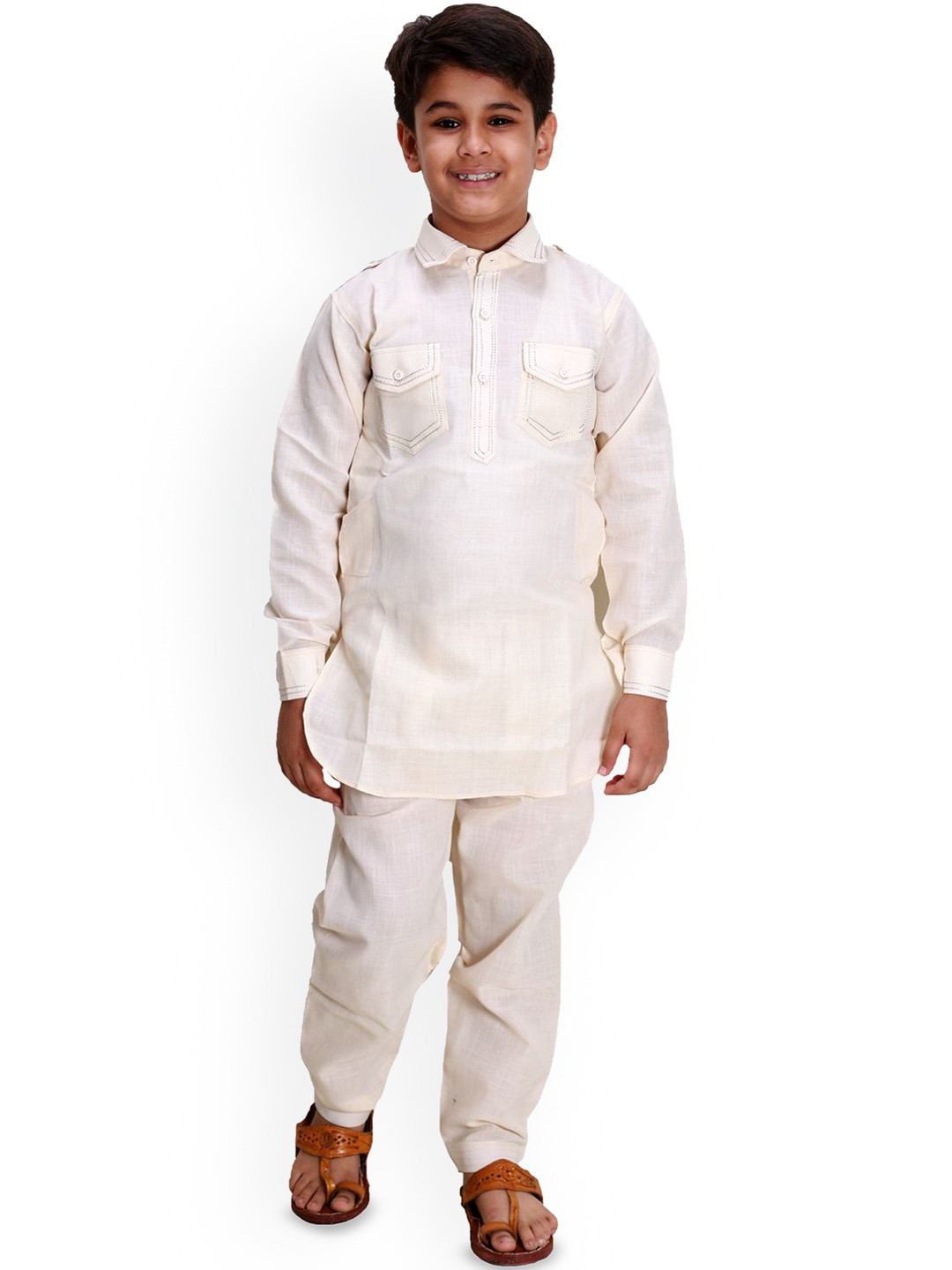 BAESD Boys Long Sleeves Shirt Collar Pathani Kurta With Pyjamas