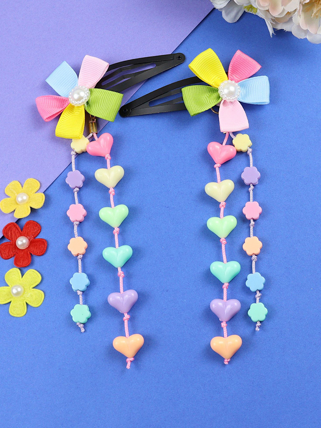 Asthetika Kids Set of 2 Pinwheel Heart Tassels Tic Tac Hair Clips