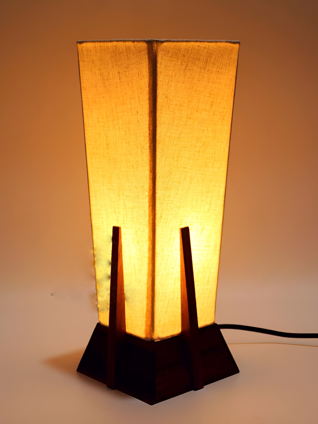 Artica Brown & White Wood Rectangle Pyramid Table Lamp