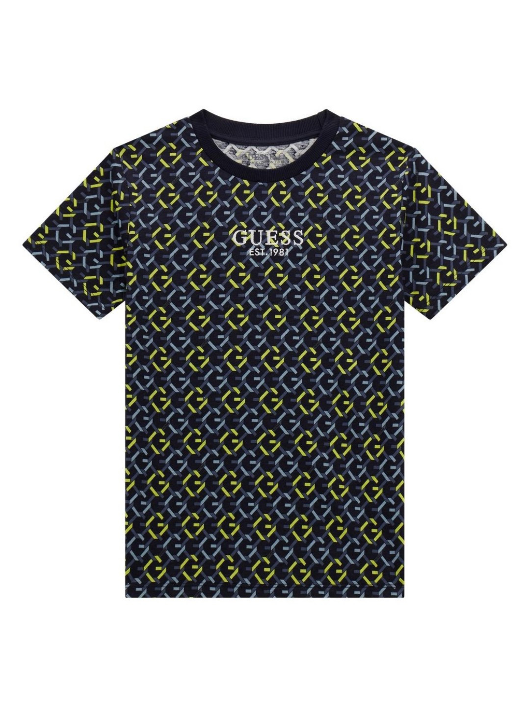 GUESS kids Boys Geometric Printed Round Neck Cotton T-shirt
