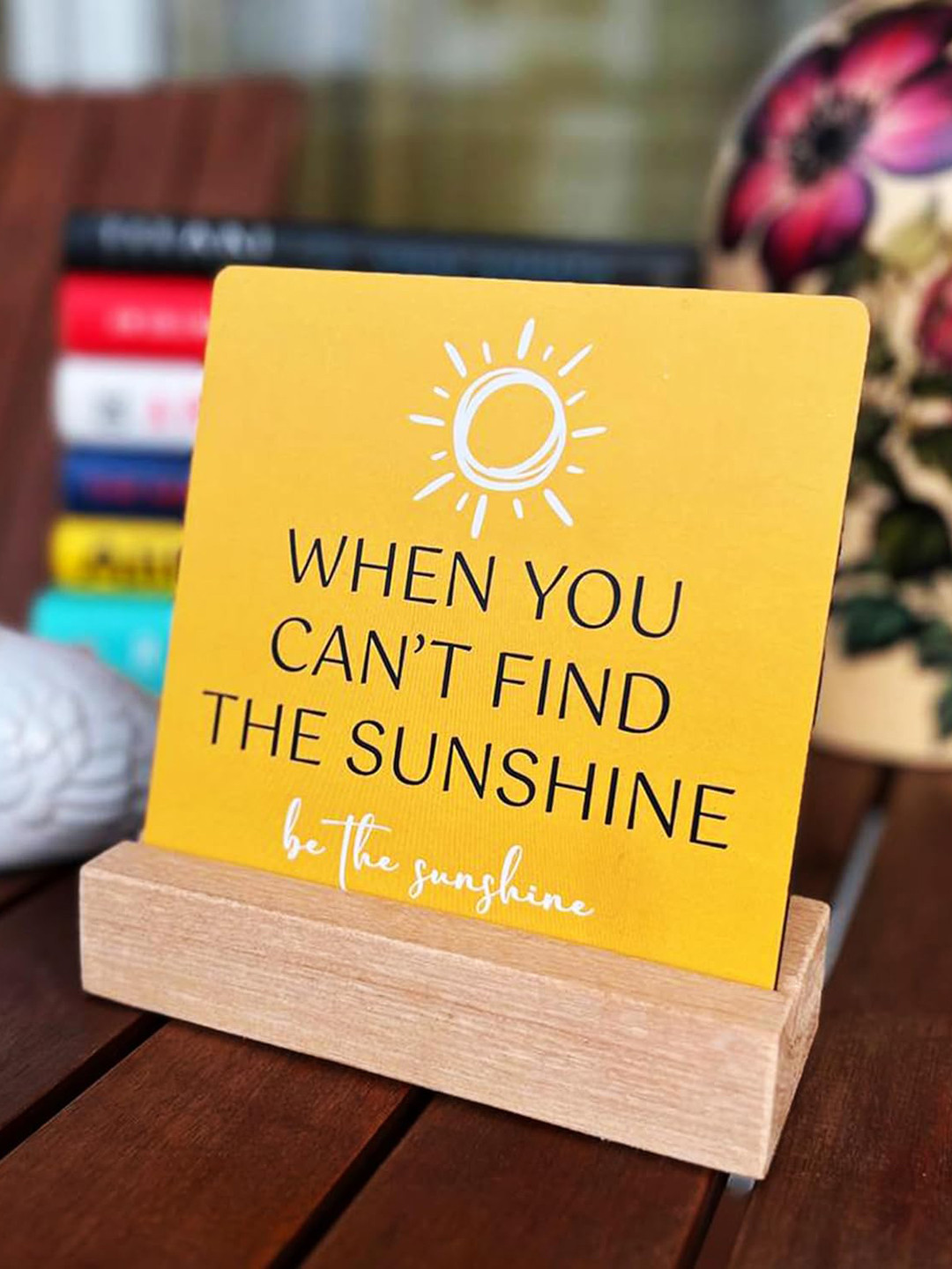 BS AMOR Be the Sunshine Table Decor Yellow Wood Natural Living Room Set of 2 Small Showpieces - 2 Inches