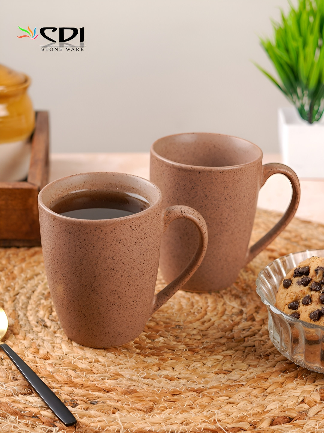 CDI You are Enough Khaki Textured Ceramic Microwave Safe 2 Piece Mugs-300ml